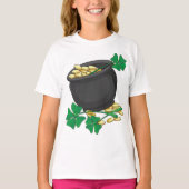 T-shirt Pot de la Saint-Patrick or et trèfles chanceux (Devant)