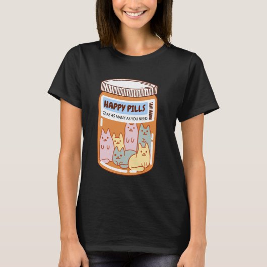 T-shirt Pot de pilules heureuses rempli de chats mignons (Devant)