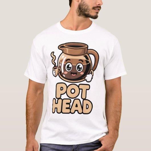 T-shirt Pot Head Cute Kawaii Cafe Funny Coffee Lover Gift (Devant)