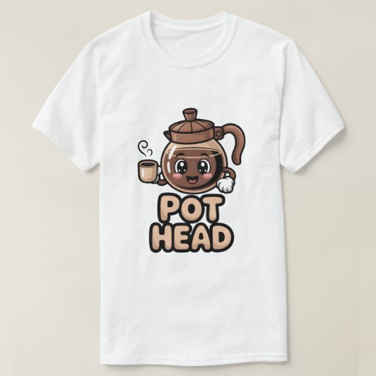T-shirt Pot Head Cute Kawaii Cafe Funny Coffee Lover Gift (Design devant)