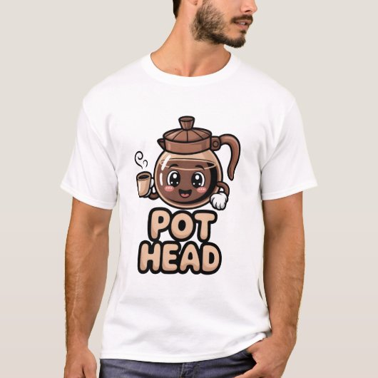 T-shirt Pot Head Cute Kawaii Cafe Funny Coffee Lover Gift (Devant)
