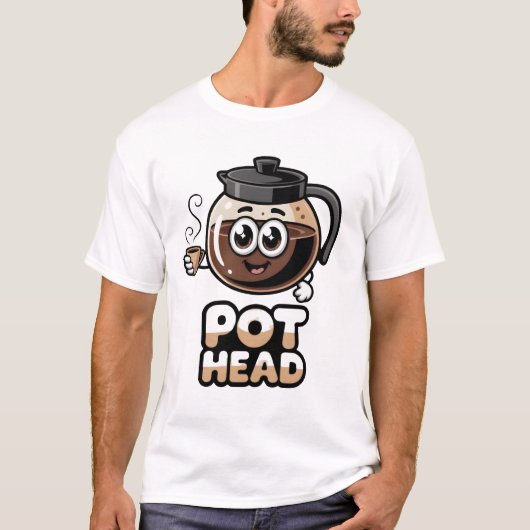 T-shirt Pot Head Cute Kawaii Cafe Funny Coffee Lover Gift (Devant)