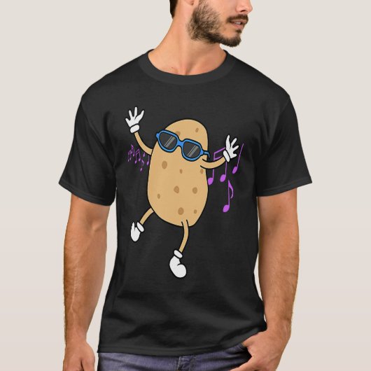 T-shirt Potatoe Dancing Music Notes Cute Vegetable Hobby C (Devant)
