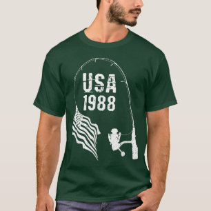 T-shirt Poteau de pêche drapeau américain 1988 Anniversair