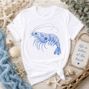 T-shirt Poterie d'art sur le thème floral Crevette