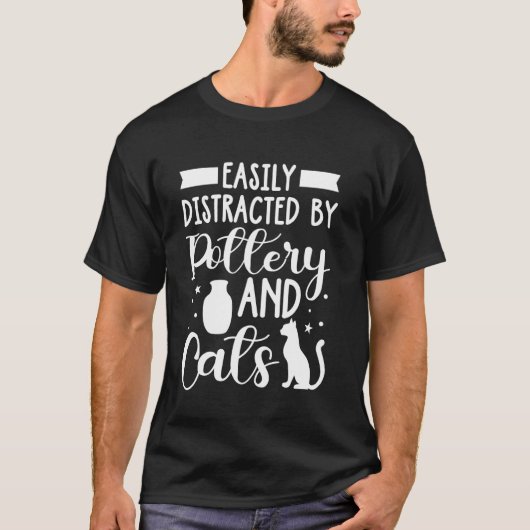 T-shirt Poterie - Poterie et chats facilement distraits (Devant)