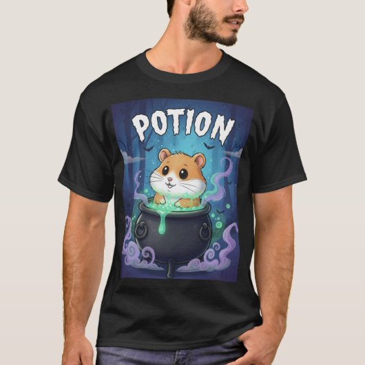 T-shirt Potion – Hamster au Chaudron Halloween Tee TinyFur (Devant)