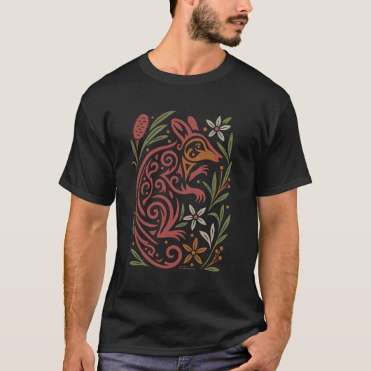 T-shirt Potoroo de Gilbert tribal avec flore indigène (Devant)