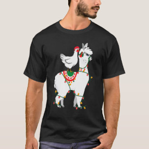 T-shirt Poule à dos de lama éclaire Santa Chemise de Noël