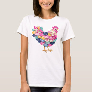 T-shirt Poule en patchwork floral pour les mamans de poule