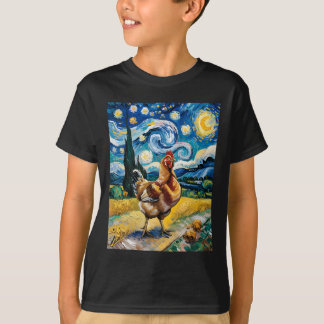 T-shirt Poule Nuit Étoilée Van Gogh Style Ferme de Poules
