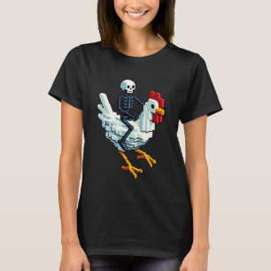 T-shirt Poulet à cheval sur un squelette de style pixel ar