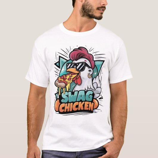 T-shirt Poulet Alimenté À La Pizza Aux Tons Cool (Devant)