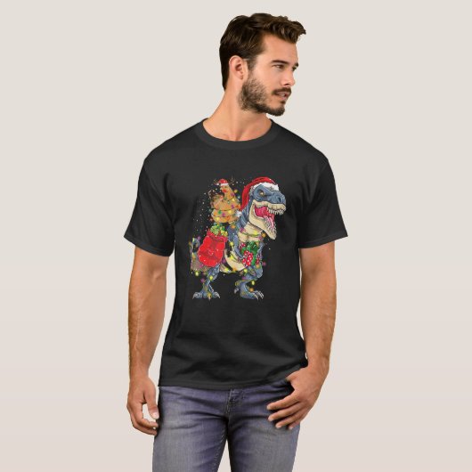 T-shirt Poulet de Noël équitation Dinosaure T Rex Arbre Lu (Devant entier)