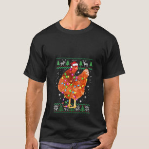 T-shirt Poulet de Noël Femme Chapeau de Père Noël Lumières