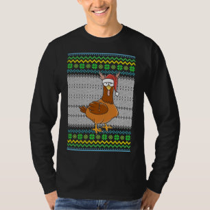 T-shirt Poulet de Noël moche avec le chapeau de Noël éclai