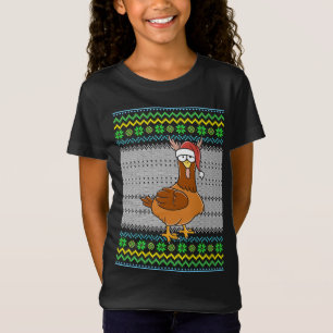 T-Shirt Poulet de Noël moche avec le chapeau de Noël éclai