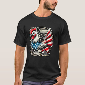 T-shirt Poulet Drapeau Américain Fête Patriotique du 4 Jui
