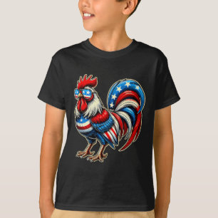 T-shirt Poulet Drapeau Américain Usa Agriculteur Drôle 4 J