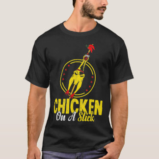 T-shirt Poulet En Caoutchouc Sur Un Bâton Drôle Poulet En