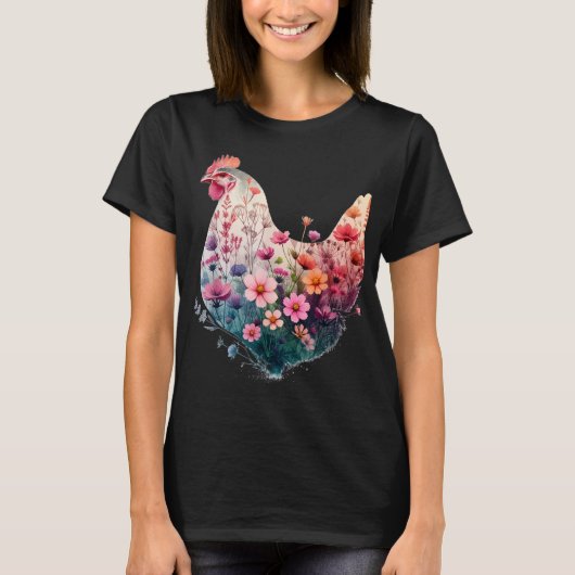 T-shirt Poulet Floral Art Graphiste Agritourisme Poulets C (Devant)
