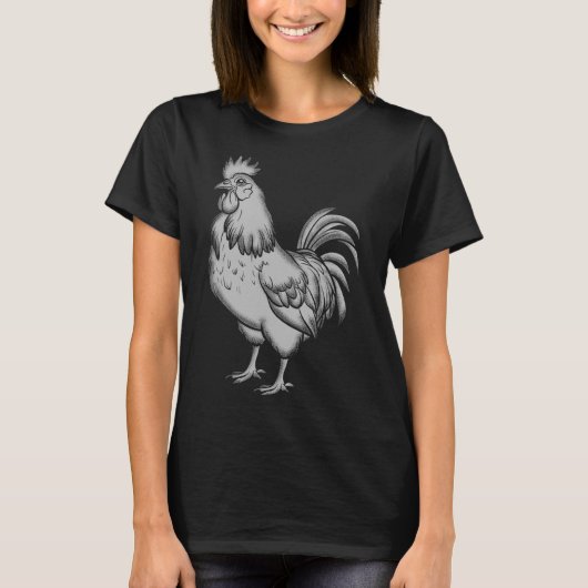 T-shirt Poulet Gris, Robinet, Coq (Devant)