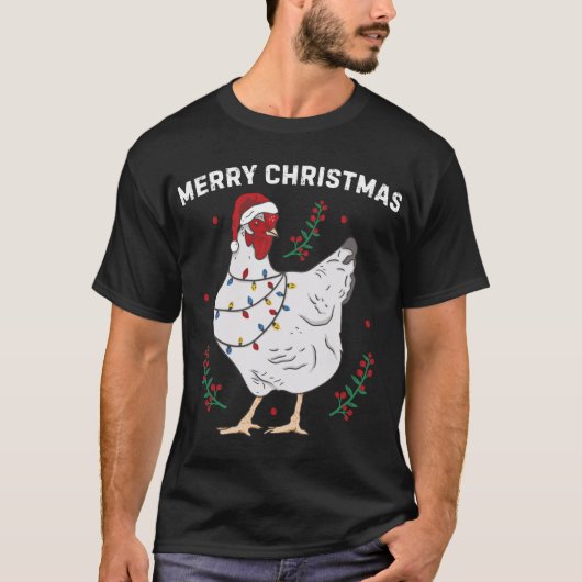 T-shirt Poulet Joyeux Noël Drôle Santa Hat Poulet Li (Devant)