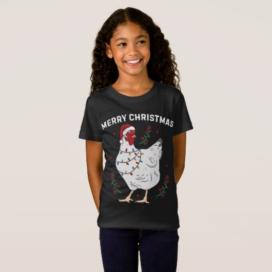 T-Shirt Poulet Joyeux Noël Drôle Santa Hat Poulet Li (Devant entier)