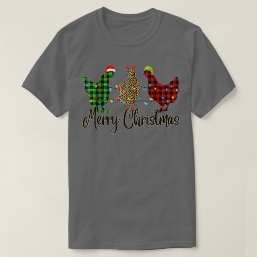 T-shirt Poulet Joyeux Noël Rouge Vert Plaid Leopard P (Design devant)