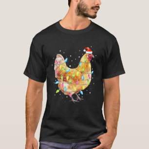 T-shirt Poulet Lumières de Noël Chapeau de Père Noël Ferme