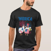T-shirt Poulet Merica Drapeau Américain Poulet Bière 4e De (Devant)