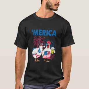 T-shirt Poulet Merica Drapeau Américain Poulet Bière 4e De