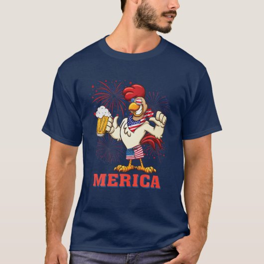 T-shirt Poulet Merica Feu d'artifice 4 juillet été Amériqu (Devant)