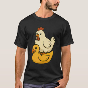 T-shirt Poulet Mignon Assis Sur Un Canard En Caoutchouc