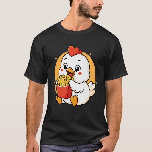 T-shirt Poulet mignon mangeant des frites, nourriture anim (Devant)