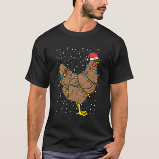 T-shirt Poulet Noël Chapeau Feux de Noël Funny Noël Anim