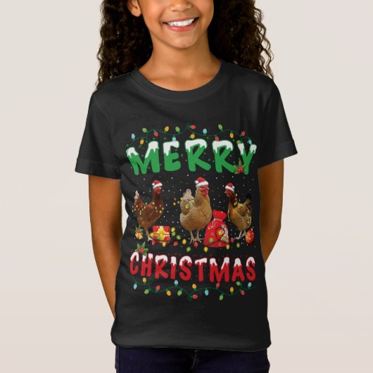 T-Shirt Poulet Noël Fée Lumières Joyeux Noël Poulet (Devant)