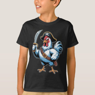 T-shirt Poulet Pirate Féroce Avec Épée Et Chapeau De Capit