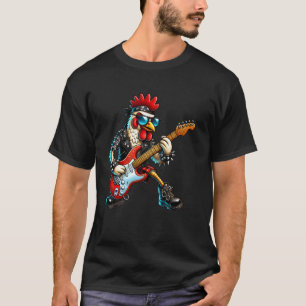 T-shirt Poulet Punk Drôle Rock and Roll Poulet Guitare Ba