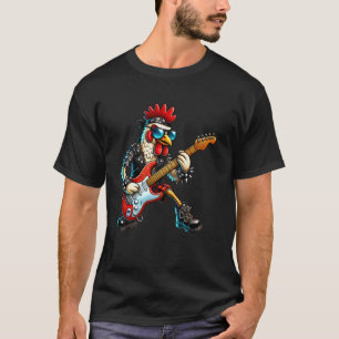 T-shirt Poulet Punk Drôle Rock and Roll Poulet Guitare Ba