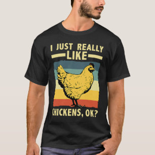 T-shirt Poulet Rétro Vintage J'aime Vraiment les Poules
