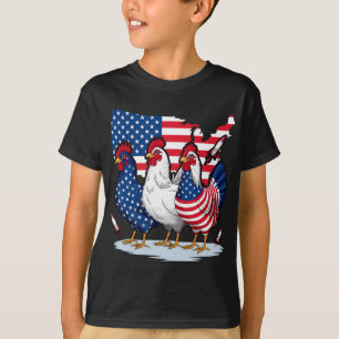 T-shirt Poulet Rouge Bleu Patriotique Rooster 4th Of Ju