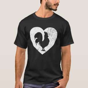 T-shirt Poulet Vintage White Heart Amoureux des Animaux Sa