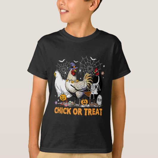 T-shirt Poulets Citrouilles d'Halloween poussin ou traitem (Devant)