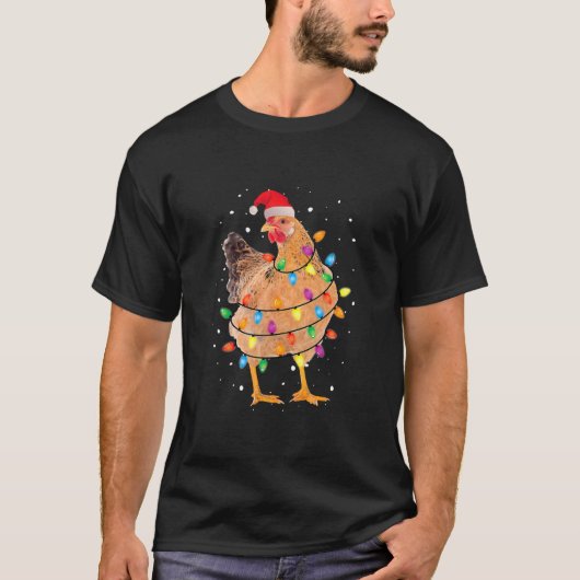T-shirt Poulets de Noël moche Santa Hat Lights (Devant)