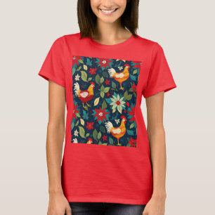 T-shirt Poulets Et Poinsettias De La Ferme De Noël