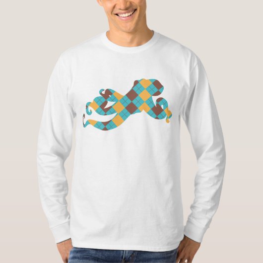 T-shirt Poulpe à motifs de losanges bleu et jaune (Devant)