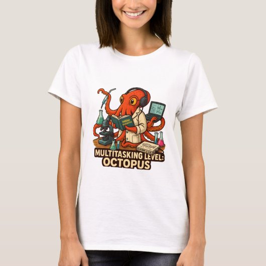 T-shirt poulpe multitâche dans le laboratoire (Devant)