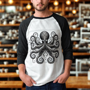 T-shirt Poulpe Steampunk Kraken Noir Orné