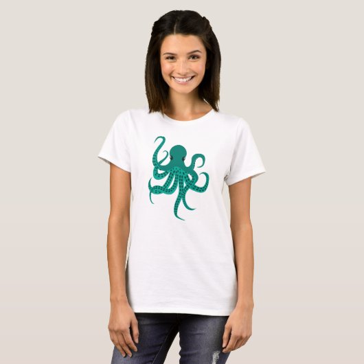 T-shirt Poulpe vert mignon (Devant entier)